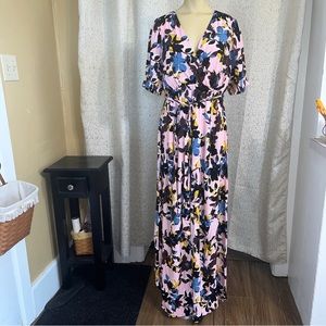 Motherhood Maternity pink floral long dress. NWT, Size Medium
